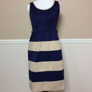 Needle & Thread Navy Blue Gold Striped Dress Small